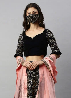 Blue Velvet Embroidered Umbrella Skirt Party Wear -C Bazaar Shop blue velvet embroidered umbrella skirt WBBS02012598 b