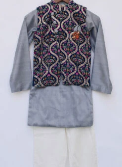 Blue Velvet Printed Work Bandi Set Party Wear