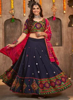 Blue Viscose Rayon Kutch And Mirror Work Chaniya Choli Festive Wear -C Bazaar Shop blue viscose rayon kutch and mirror work chaniya choli ghsom2332 u
