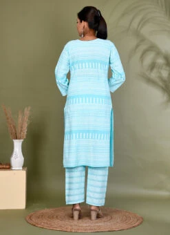Blue Viscose Rayon Printed Kurta Semi Palazzo Set Work Wear -C Bazaar Shop blue viscose rayon printed kurta semi palazzo set krsjscd54 b