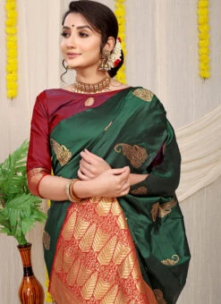 Bottle Green Color Soft Patola Silk Zari Weaving Work Saree Party Wear -C Bazaar Shop bottle green color soft patola silk zari weaving work saree sasom110839 b