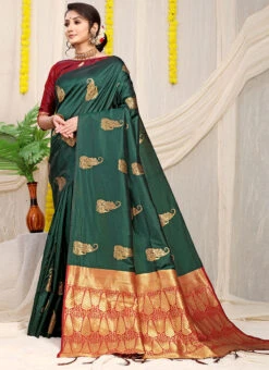 Bottle Green Color Soft Patola Silk Zari Weaving Work Saree Party Wear -C Bazaar Shop bottle green color soft patola silk zari weaving work saree sasom110839 u