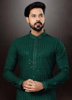 Bottle Green Cotton Lucknowi Embroidery Kurta Pyjama Party Wear 5 Bottle Green Cotton Lucknowi Embroidery Kurta Pyjama Party Wear -C Bazaar Shop bottle green cotton lucknowi embroidery kurta pyjama kpmsgr2091 b
