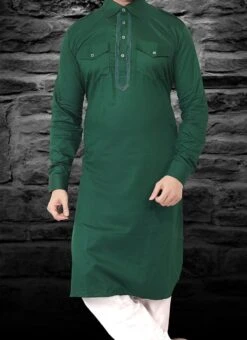 Bottle Green Cotton Pathani Set Festive Wear