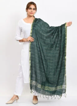 Bottle Green Cotton Slub Weaving Work Dupatta Work Wear -C Bazaar Shop bottle green cotton slub weaving work dupatta dpdmimfd107 u