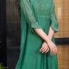 Bottle Green Embroidery Silk Dress Work Wear