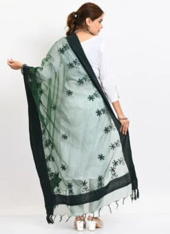Bottle Green Organza Cotton Chikankari Embroidery Dupatta Work Wear -C Bazaar Shop bottle green organza cotton chikankari embroidery dupatta dpdmimfd116 b