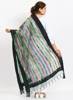 Bottle Green Organza Cotton Mirror Embroidery Dupatta Work Wear -C Bazaar Shop bottle green organza cotton mirror embroidery dupatta dpdmimfd122 b
