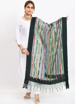 Bottle Green Organza Cotton Mirror Embroidery Dupatta Work Wear -C Bazaar Shop bottle green organza cotton mirror embroidery dupatta dpdmimfd122 u