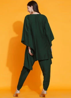 Bottle Green Polyester Hand Work Kaftan Set Party Wear -C Bazaar Shop bottle green polyester hand work kaftan set krsdrnrwrks084 b