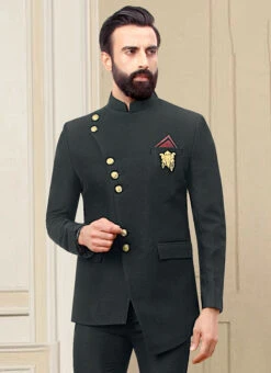 Bottle Green Terry Rayon Bandhgala Suit -C Bazaar Shop bottle green terry rayon bandhgala suit sumdc3704 b