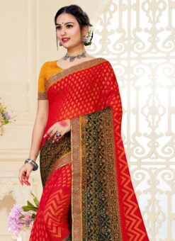 Brasso Printed Red Color Saree Festive Wear 7 Brasso Printed Red Color Saree Festive Wear -C Bazaar Shop brasso printed red color saree samasp06f b