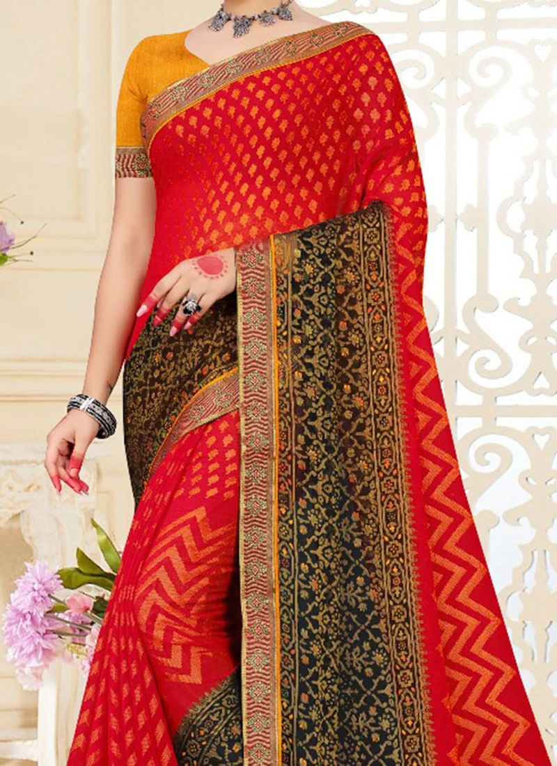 Brasso Printed Red Color Saree Festive Wear 1 Brasso Printed Red Color Saree Festive Wear