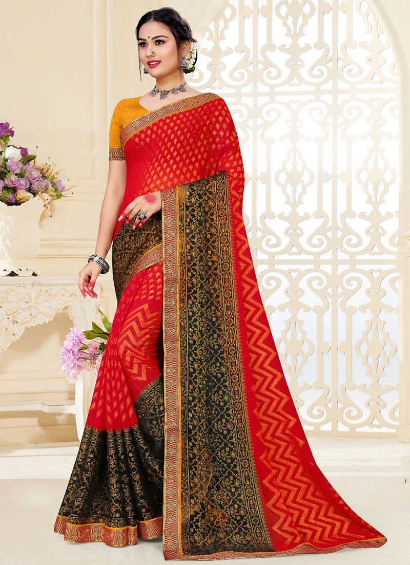 Brasso Printed Red Color Saree Festive Wear 3 Brasso Printed Red Color Saree Festive Wear - Image 3