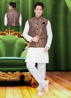 Brown Art Silk Brocade Nehru Jacket -C Bazaar Shop brown art silk brocade nehru jacket jmkmdcj307 b