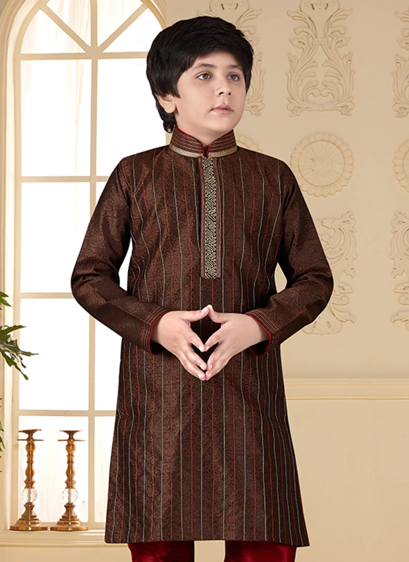 Brown Art Silk Kurta Pyjama Set 3 Brown Art Silk Kurta Pyjama Set - Image 3