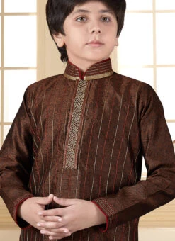 Brown Art Silk Kurta Pyjama Set