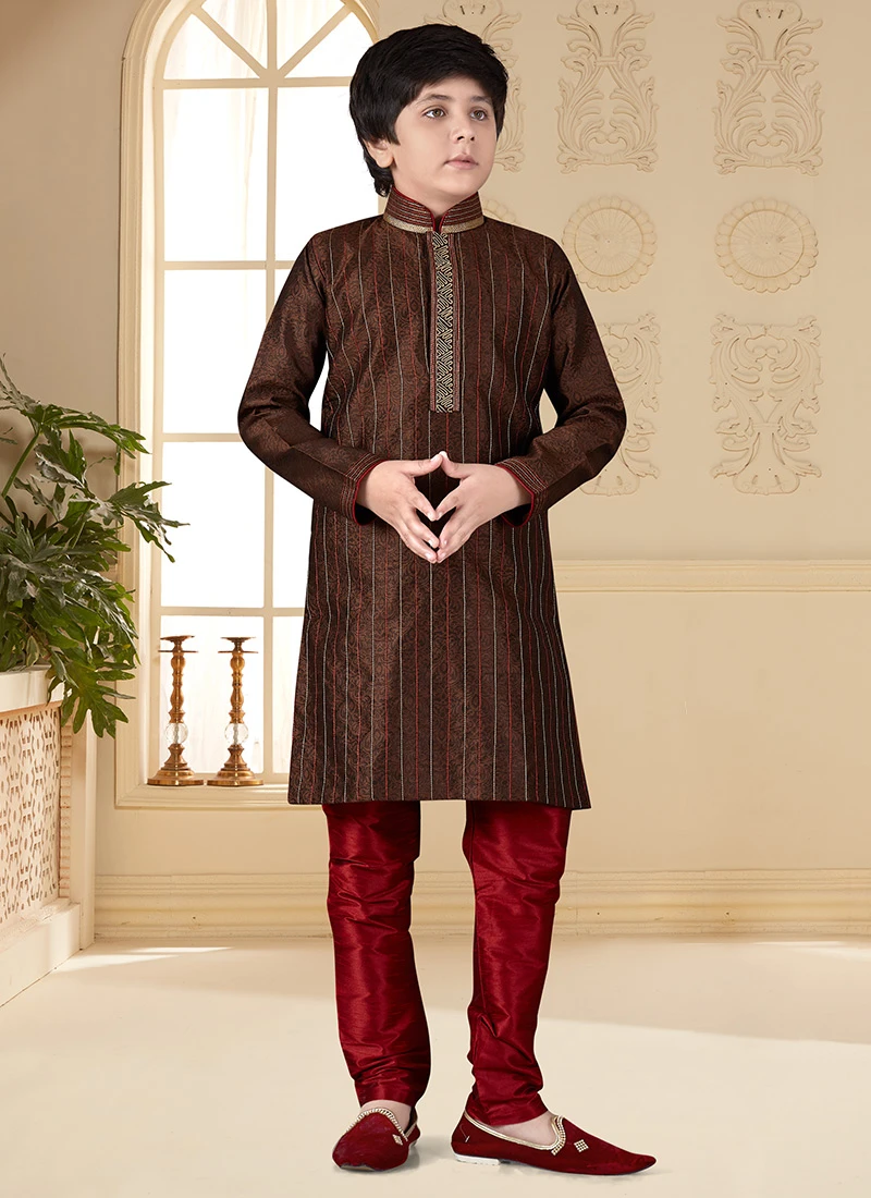 Brown Art Silk Kurta Pyjama Set 2 Brown Art Silk Kurta Pyjama Set - Image 2