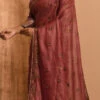 Brown Pure Tussar Silk Embroidery Work Saree Festive Wear