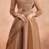 Brown Chinon Silk Embroidered Ready Pleated Saree Party Wear