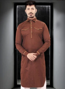 Brown Cotton Pathani Set Festive Wear -C Bazaar Shop brown cotton pathani set kpmss4010 b