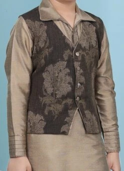 Brown Cotton Silk Jacquard Bandi Set