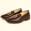 Brown Faux Leather Embroidered Mojri