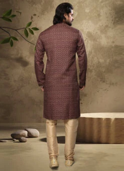 Brown Handloom Cotton Printed Kurta Pyjama Party Wear -C Bazaar Shop brown handloom cotton printed kurta pyjama kpmsc1563 b