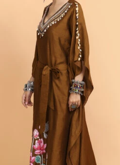 Brown Handpainted Kaftan Set Party Wear