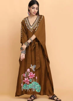 Brown Handpainted Kaftan Set Party Wear 6 Brown Handpainted Kaftan Set Party Wear -C Bazaar Shop brown handpainted kaftan set kfdasct174 u
