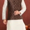 Brown Jacquard Silk Embroidered Nehru Jacket