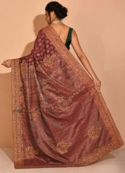 Brown Kanjeevaram Silk Hand Work Saree Festive Wear -C Bazaar Shop brown kanjeevaram silk hand work saree sadsf4636 b