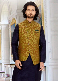 Brown N Green Art Silk Bandhgala Jacket -C Bazaar Shop brown n green art silk bandhgala jacket jmkmdc439 b