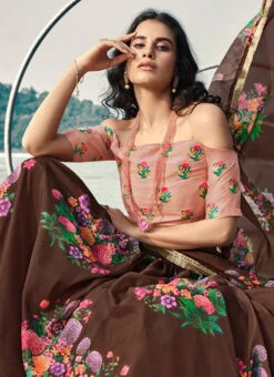 Brown Organza Digital Print Umbrella Lehenga Party Wear -C Bazaar Shop brown organza digital print umbrella lehenga ghsak41595308 b
