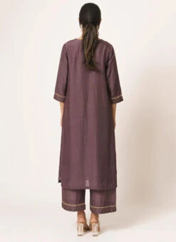 Brownish Purple Pure Chanderi Silk Embroidered Kurta Semi Palazzo Set Party Wear -C Bazaar Shop brownish purple pure chanderi silk embroidered kurta semi palazzo set krsdvcsvks42 b