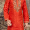 Burnt Orange Kids Embroidered Kurta Pyjama