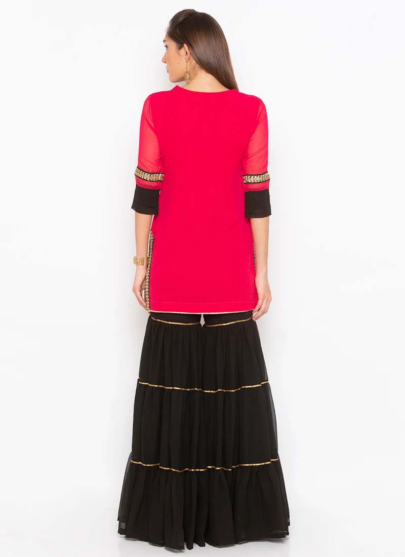 Candy Pink Georgette Embroidered Kurta Sharara Set After Six Wear 4 Candy Pink Georgette Embroidered Kurta Sharara Set After Six Wear - Image 4