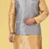 Cement Grey Jacquard Silk Nehru Jacket