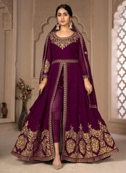 Centre Slit Purple Georgette Embroidery Anarkali Suit Party Wear -C Bazaar Shop centre slit purple georgette embroidery anarkali suit slsdipr10 u
