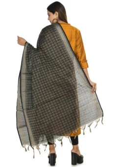 Checked Black Handloom Cotton Weaving Work Dupatta Work Wear -C Bazaar Shop checked black handloom cotton weaving work dupatta dpdmimfd078 b