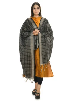 Checked Black Handloom Cotton Weaving Work Dupatta Work Wear -C Bazaar Shop checked black handloom cotton weaving work dupatta dpdmimfd078 u