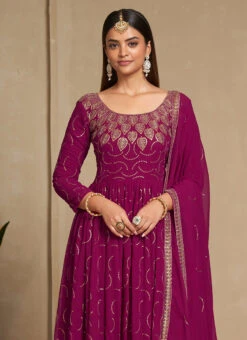 Cherry Pink Faux Georgette Sequins Dresses And Gown Party Wear -C Bazaar Shop cherry pink faux georgette sequins dresses and gown bgwrsad7104 b