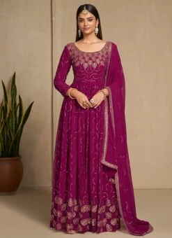 Cherry Pink Faux Georgette Sequins Dresses And Gown Party Wear -C Bazaar Shop cherry pink faux georgette sequins dresses and gown bgwrsad7104 u