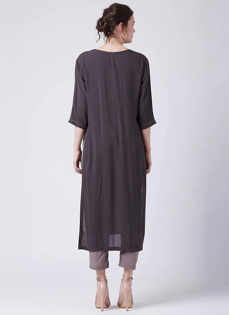 Chocolate Brown Georgette Kurta Straight Pant Set Work Wear 4 Chocolate Brown Georgette Kurta Straight Pant Set Work Wear - Image 4