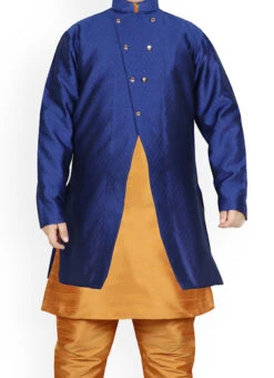 Cobalt Blue Dupion Silk Boys Kurta Pyjama Festive Wear