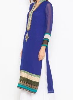 Cobalt Blue Georgette Embroidered Kurta Palazzo Set After Six Wear