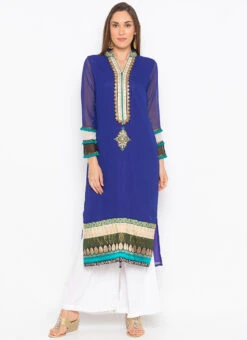 Cobalt Blue Georgette Embroidered Kurta Palazzo Set After Six Wear -C Bazaar Shop cobalt blue georgette embroidered kurta palazzo set krsmnc1923ks u