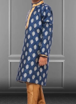 Cobalt Blue Jacquard Silk Boys Kurta Pyjama Party Wear
