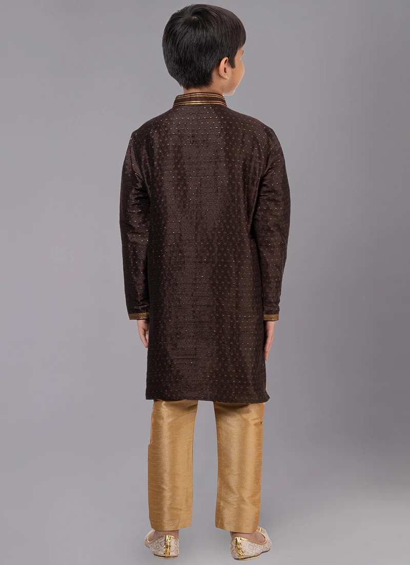 Coffee Brown Cotton Kids Kurta Pyjama Festive Wear 3 Coffee Brown Cotton Kids Kurta Pyjama Festive Wear - Image 3