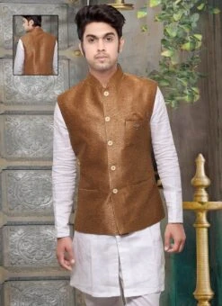 Copper Brown Jute Nehru Jacket 5 Copper Brown Jute Nehru Jacket -C Bazaar Shop copper brown jute nehru jacket jmkmdcj272 b